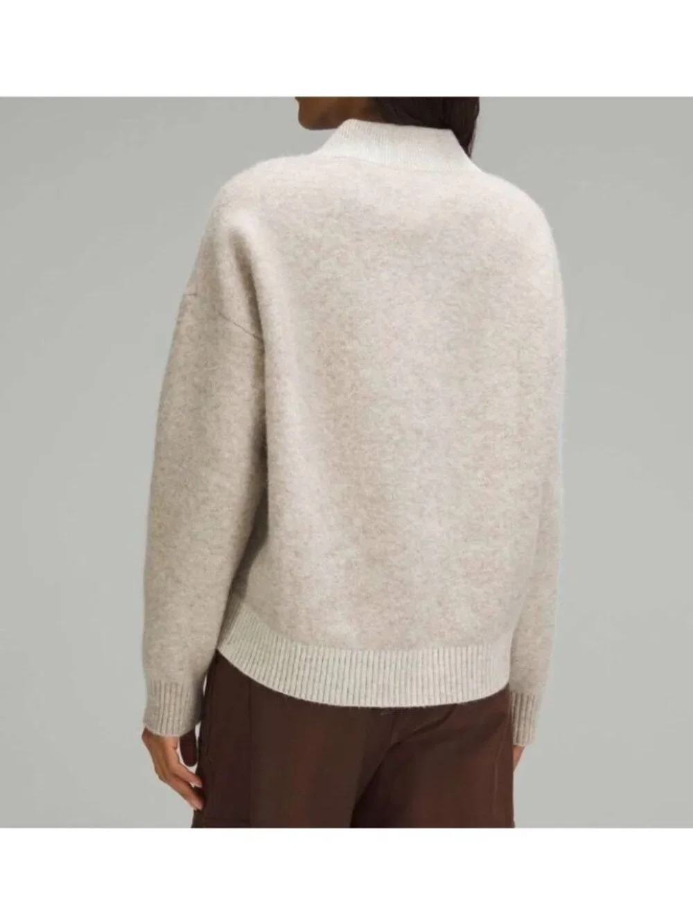 Lululemon Alpaca Wool Blend V-Neck Sweater Beige Womens XL Heathered White Opal - Picture 2 of 16
